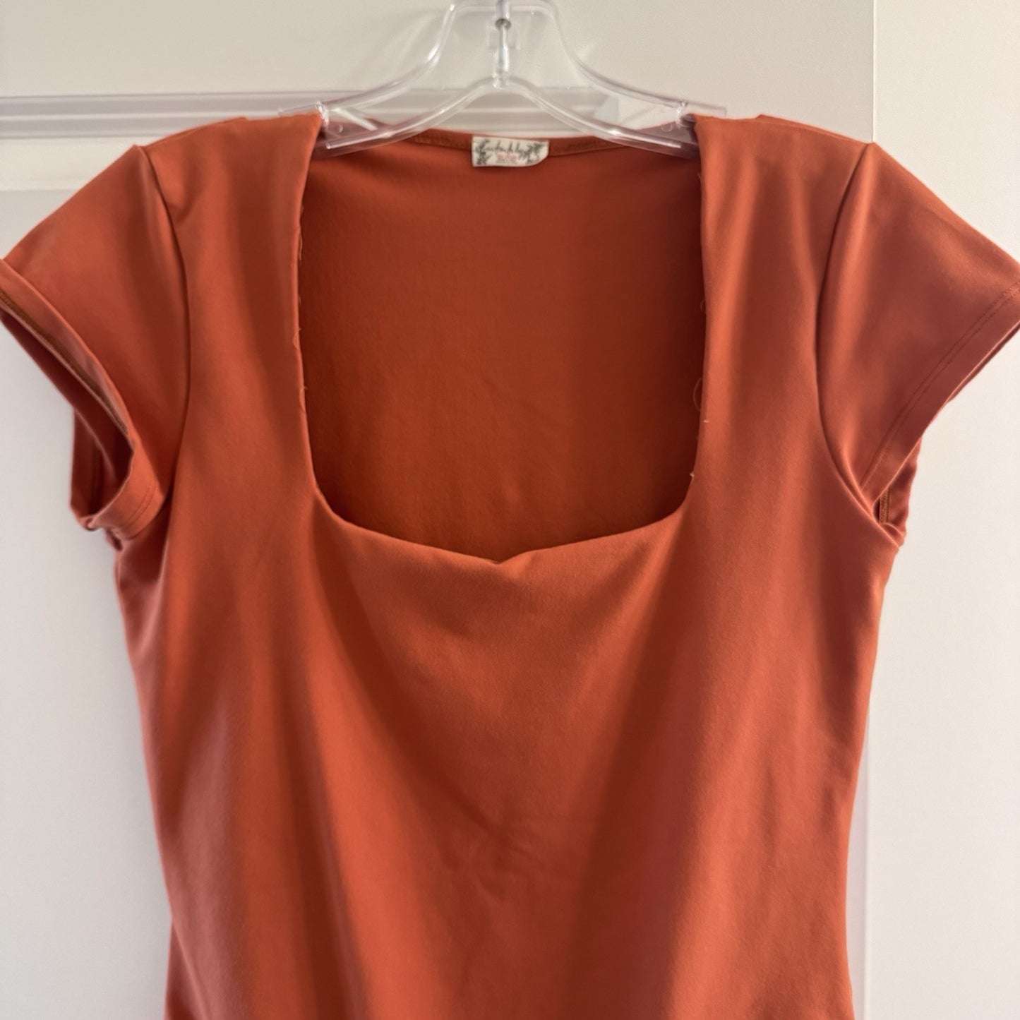 Autumn Baby Rust Red Square Neck Bodysuit Cap Sleeve Stretchy Size S