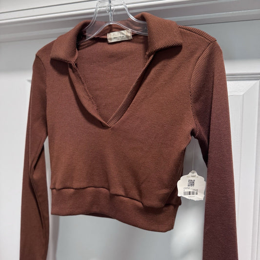 Altar’d State Cropped Sweater Top XS Cappuccino Brown Long Sleeve Collared NWT