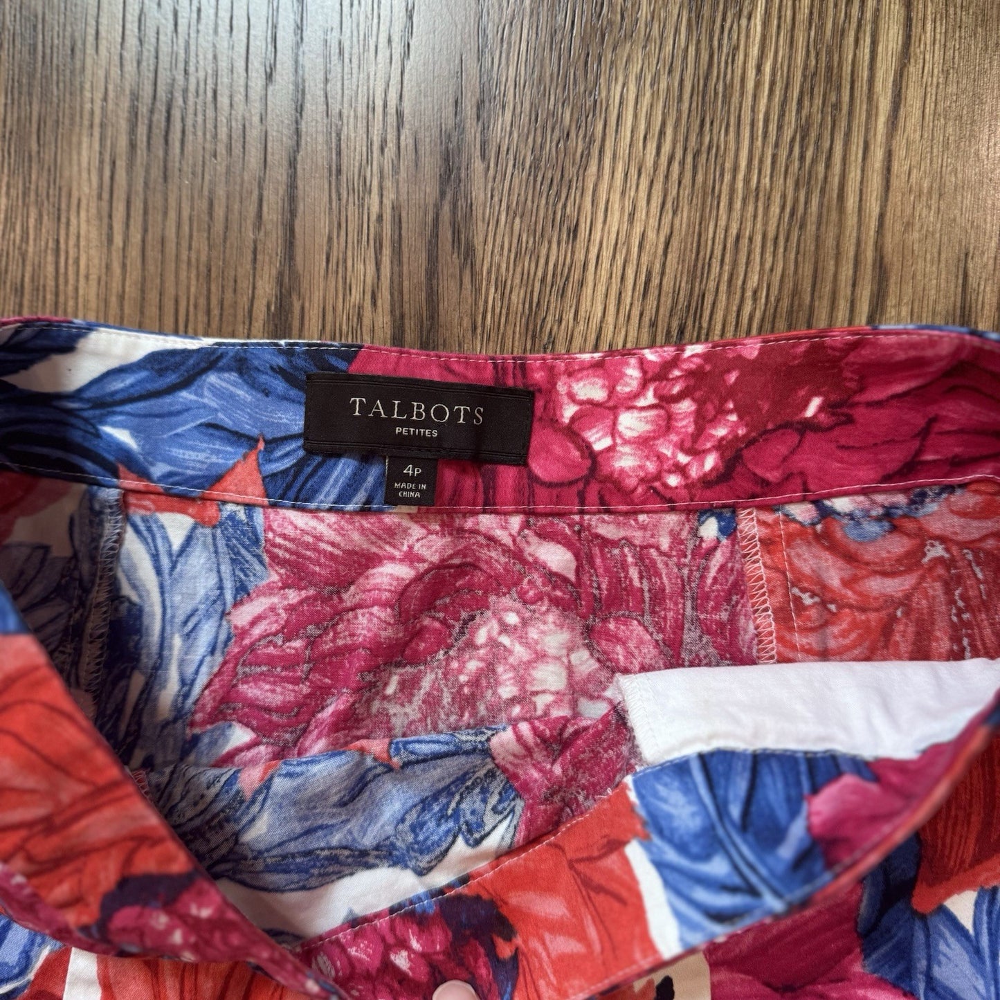 Talbots Petites A-Line Skirt 4P Red Pink Blue Floral Print Cotton Spandex Summer