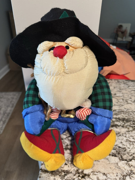 Vintage Santa Claus Nylon Parachute Cowboy Plush Stuffed International Silver Co