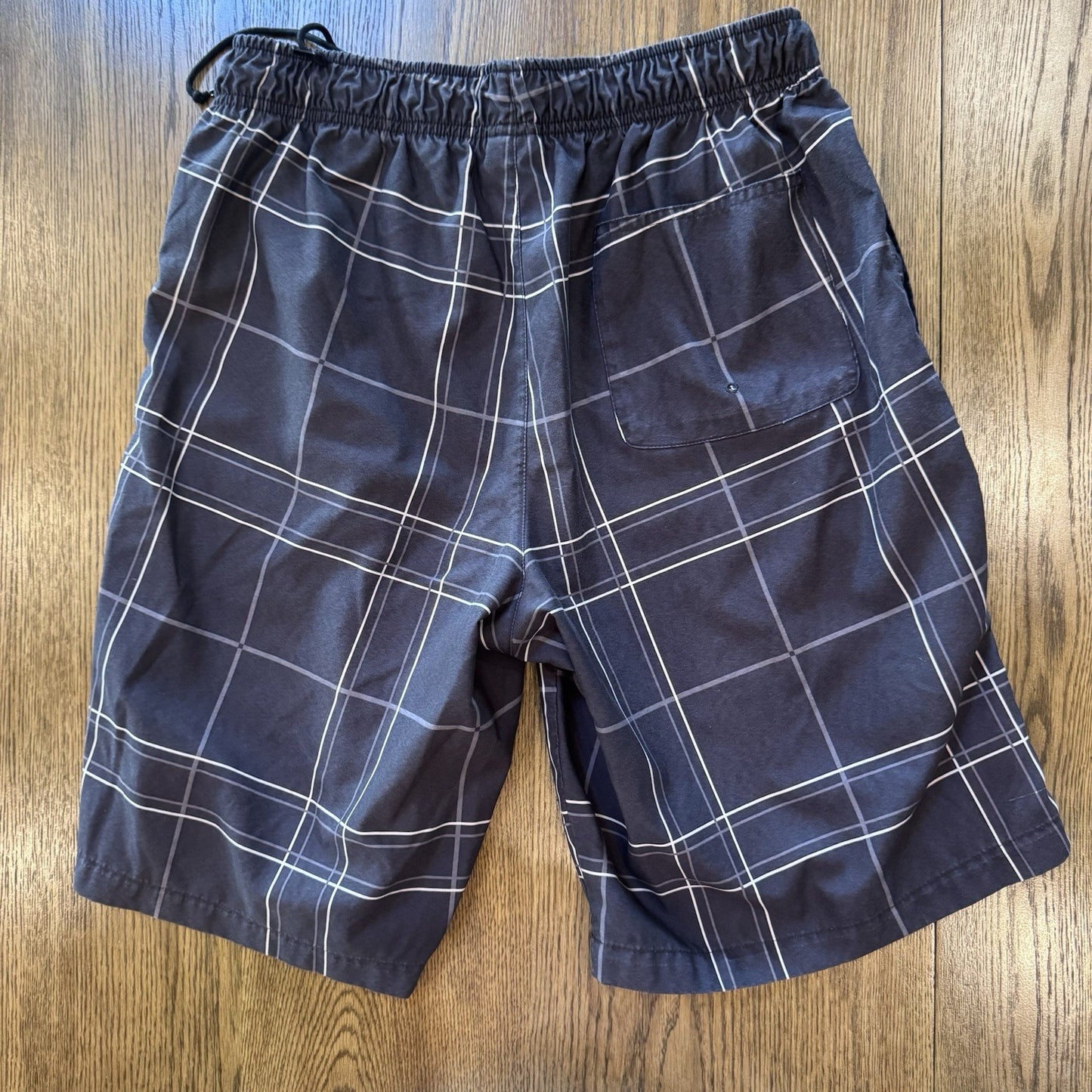 Nike Men’s Swim Trunks Board Shorts Black White Plaid Size L Polyester Lined