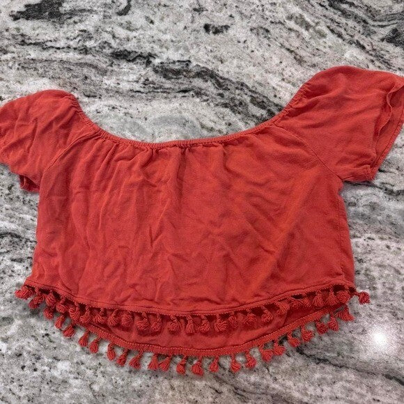 Forever 21 Off the shoulder crop top with pom pom detail size small
