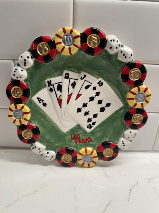 Vintage 1997 plate collector MAN CAVE gambling dice cards poker chip Atlantic