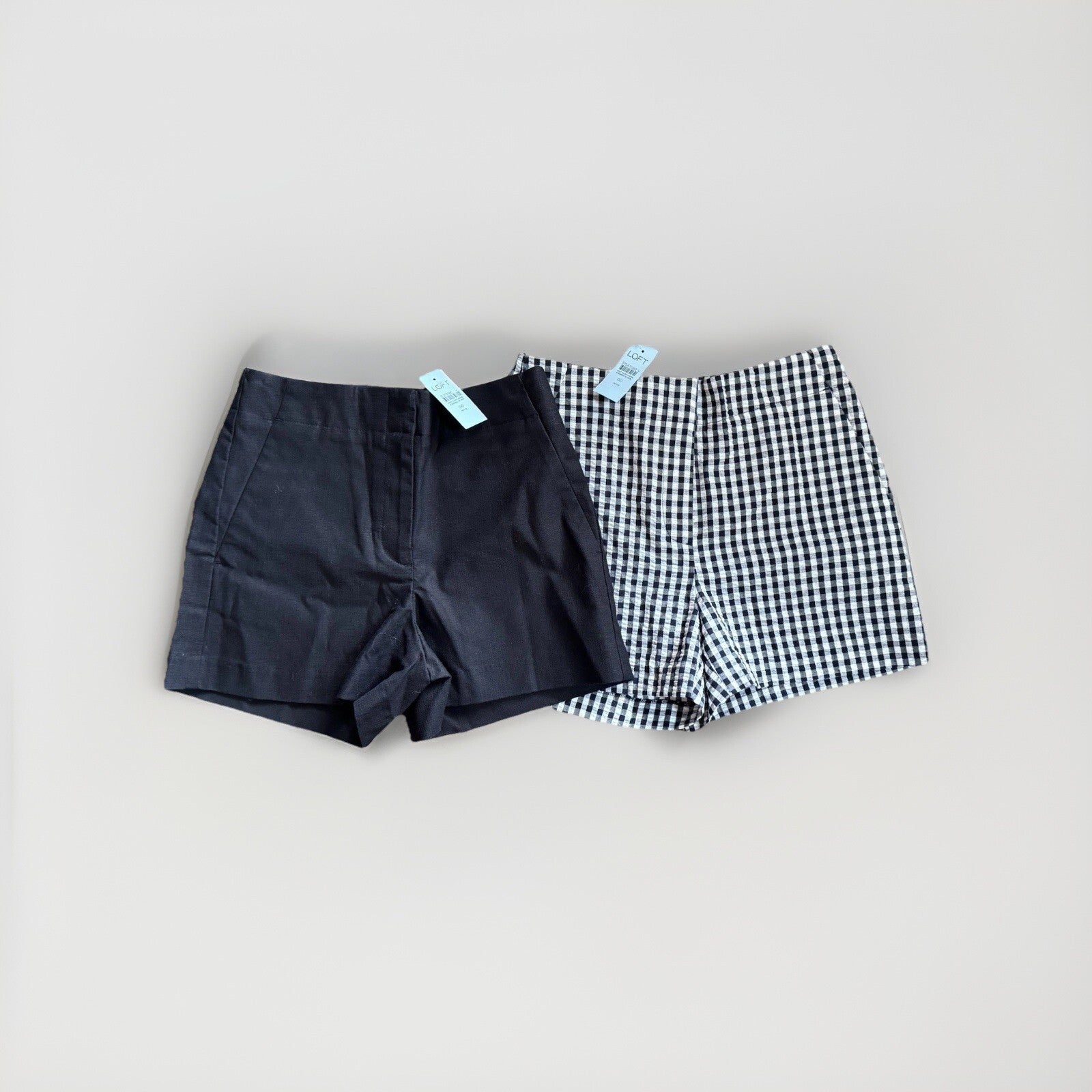 LOFT Petites Shorts Lot | Size 00P | Gingham Check & Solid Black | NWT | Summer