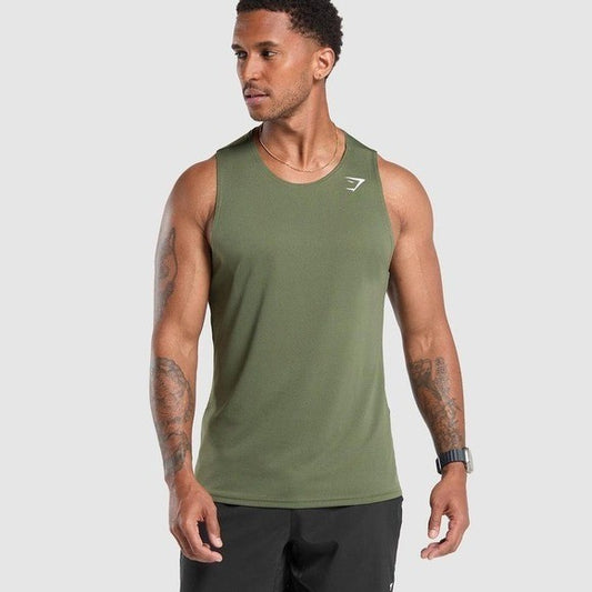 Gymshark Men's Muscle Tank Top Size M Olive Green Sleeveless Workout Shirt
