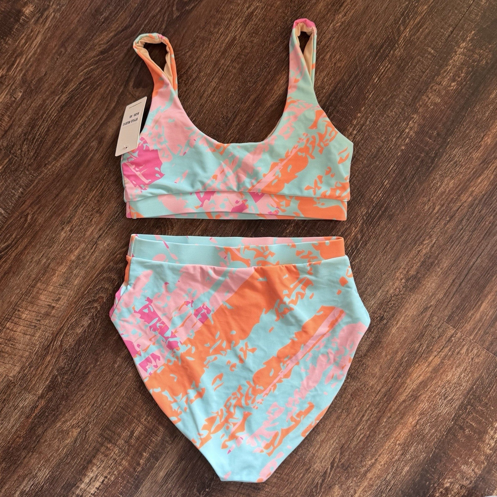 Palms Away by Red Dress Bikini Set XS High Waist Scoop Top Multicolor NEW