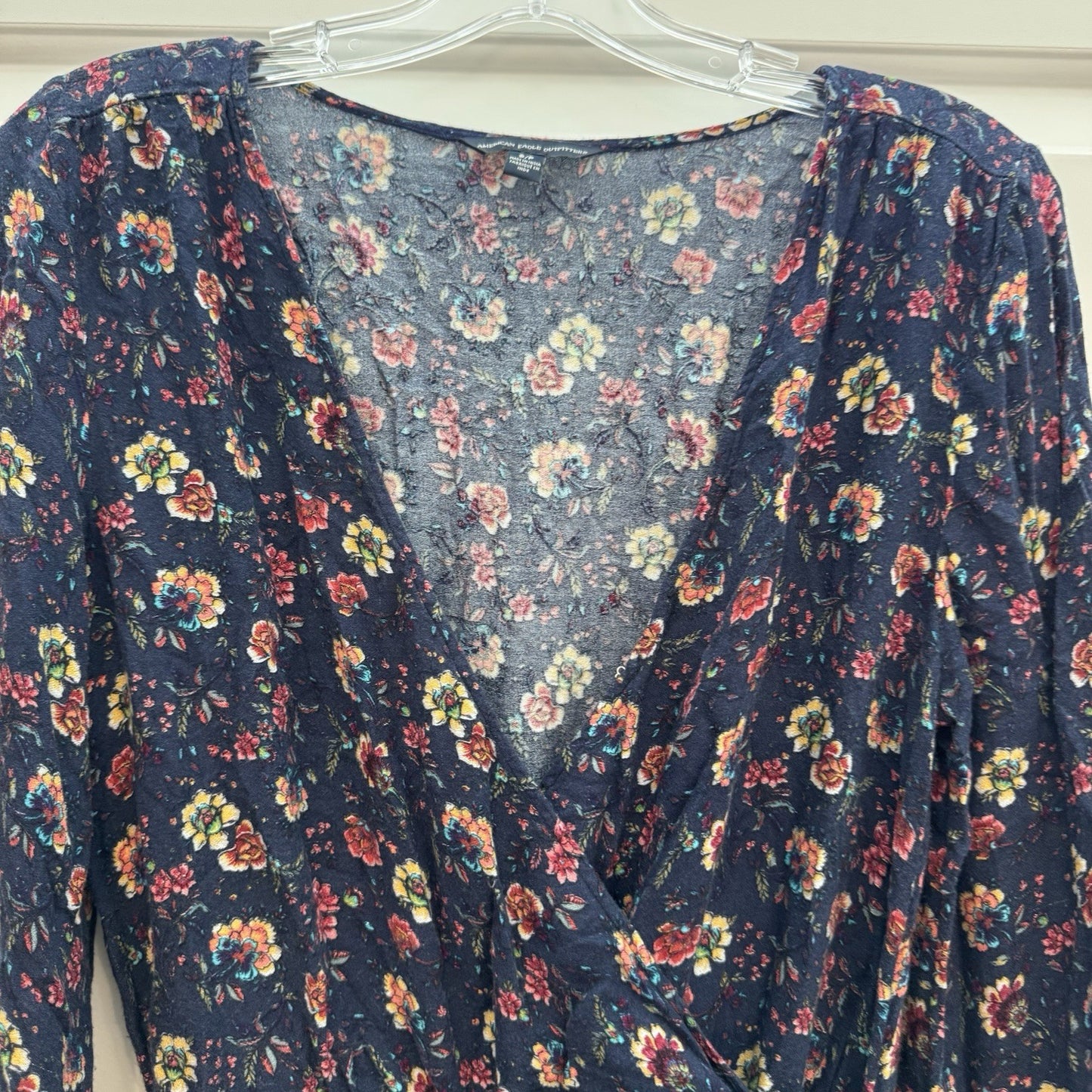 American Eagle Outfitters Navy Floral Wrap Romper Small S Boho Viscose