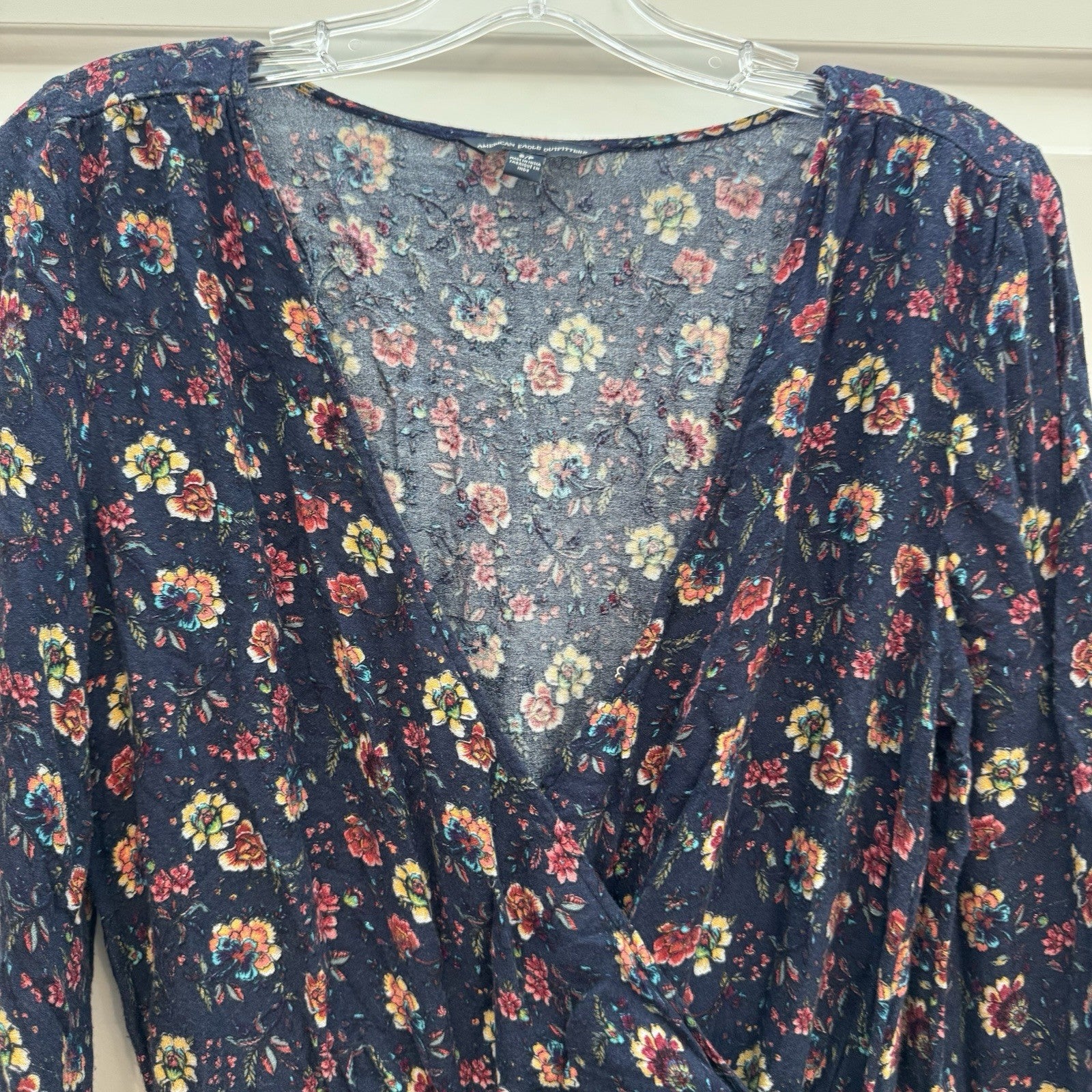 American Eagle Outfitters Navy Floral Wrap Romper Small S Boho Viscose