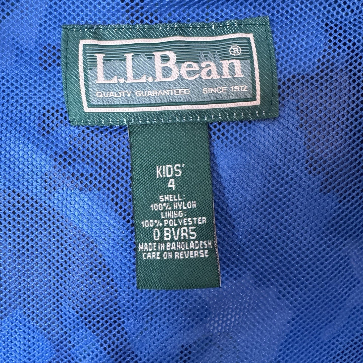 L.L.Bean Kids Rain Jacket Size 4 Blue Dino Print Hooded Windbreaker