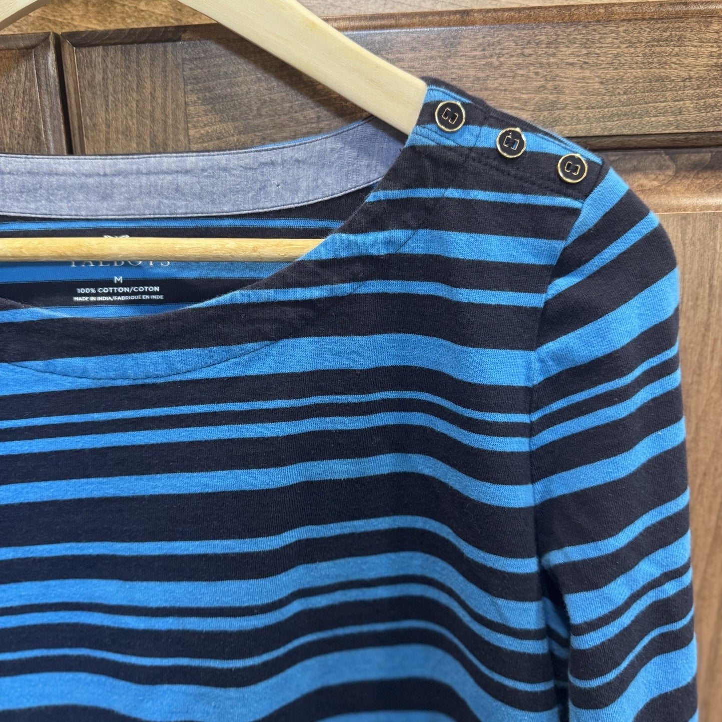 Talbots Women’s Striped Long Sleeve Top Blue Black Cotton Size M