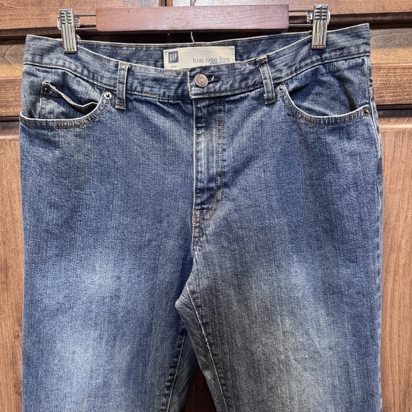 Vintage GAP Low Rise Flare Jeans 12R Blue Y2K Stretch Denim Made in Madagascar