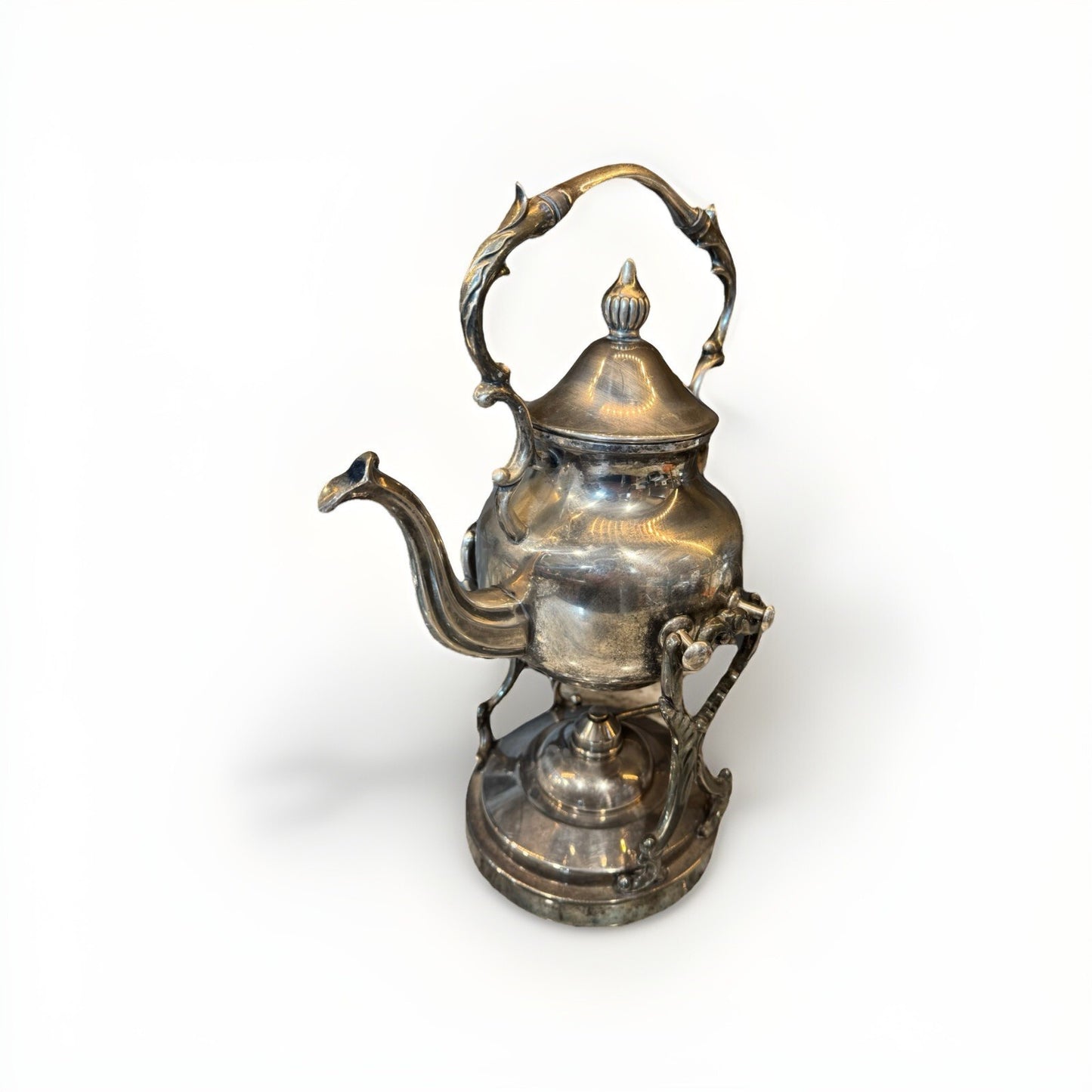 VINTAGE SILVER TIPPING KETTLE ON FOOTED STAND / TEAPOT