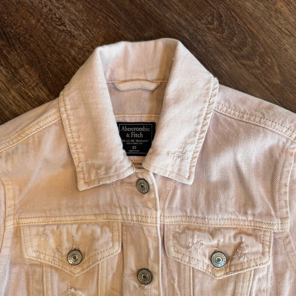 Abercrombie & Fitch | Light Pink Distressed Jean Jacket XS