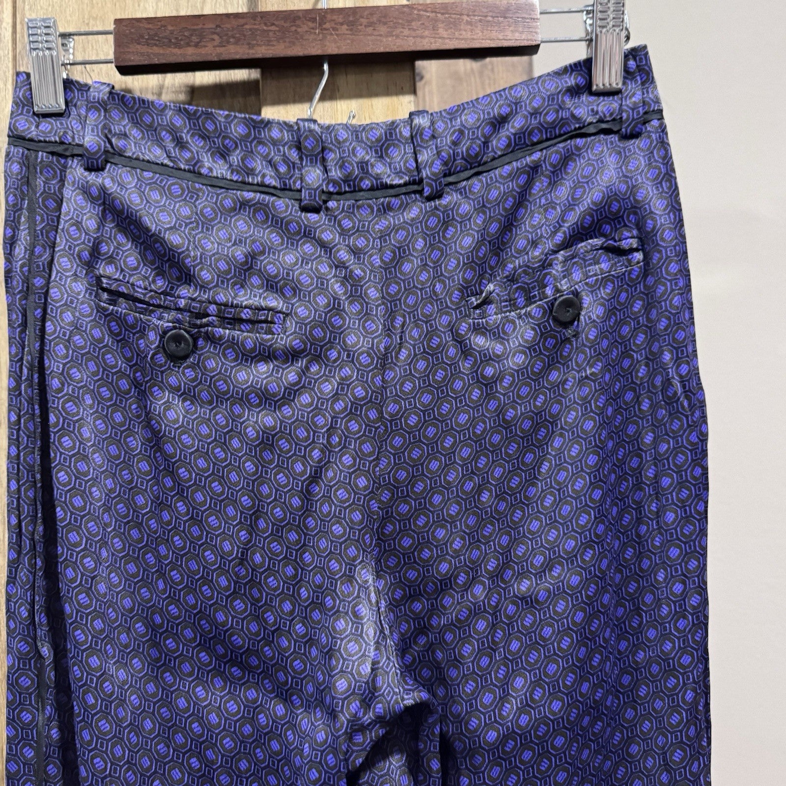 Massimo Dutti Purple Satin Trousers Geometric Pattern New Pants Size 6