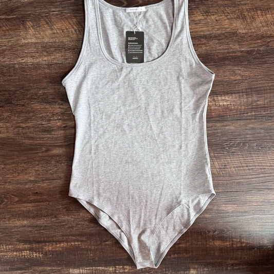 Mangdup Women’s Grey Scoop Neck Bodysuit Size Small | Cotton Spandex Stretch NWT
