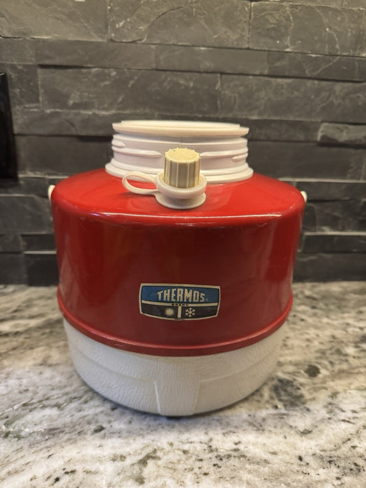 Vintage 1970s Thermos Picnic Water Jug Red & White Metal 1 Gallon Made USA