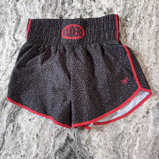Varsity Spirit Raiders Cheer Shorts S Leopard Print Black Red Trim
