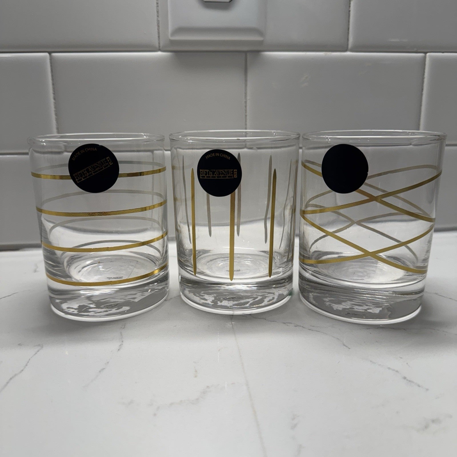 Fifth Avenue Set Of 3 Weston Gold Old-Fashioned Crystal 4” Lowball Glasses