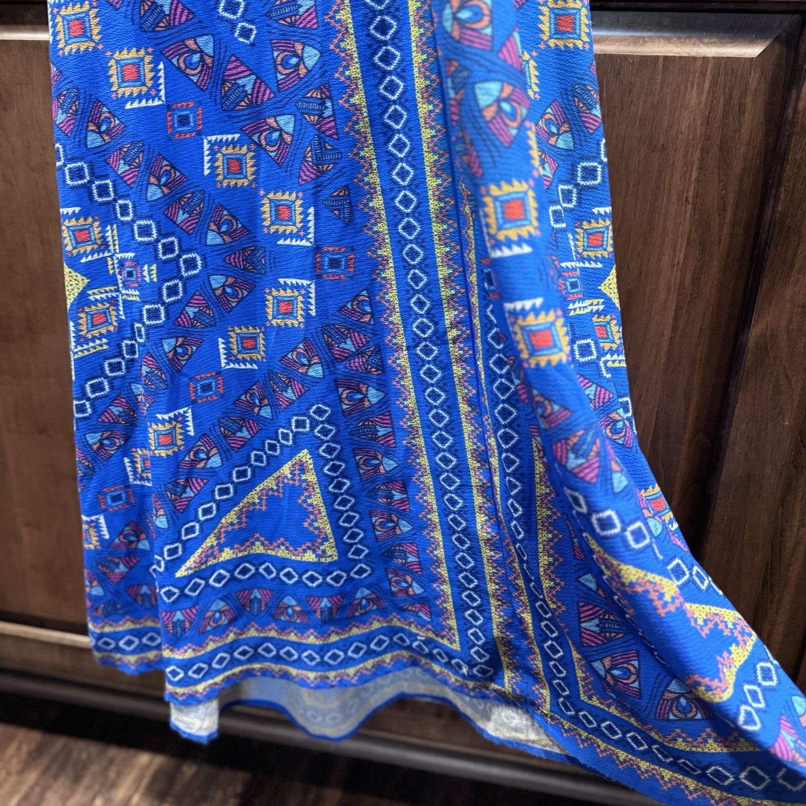 Flying Tomato Halter Maxi Dress Small Boho Festival Aztec Print Blue Pink Tribal