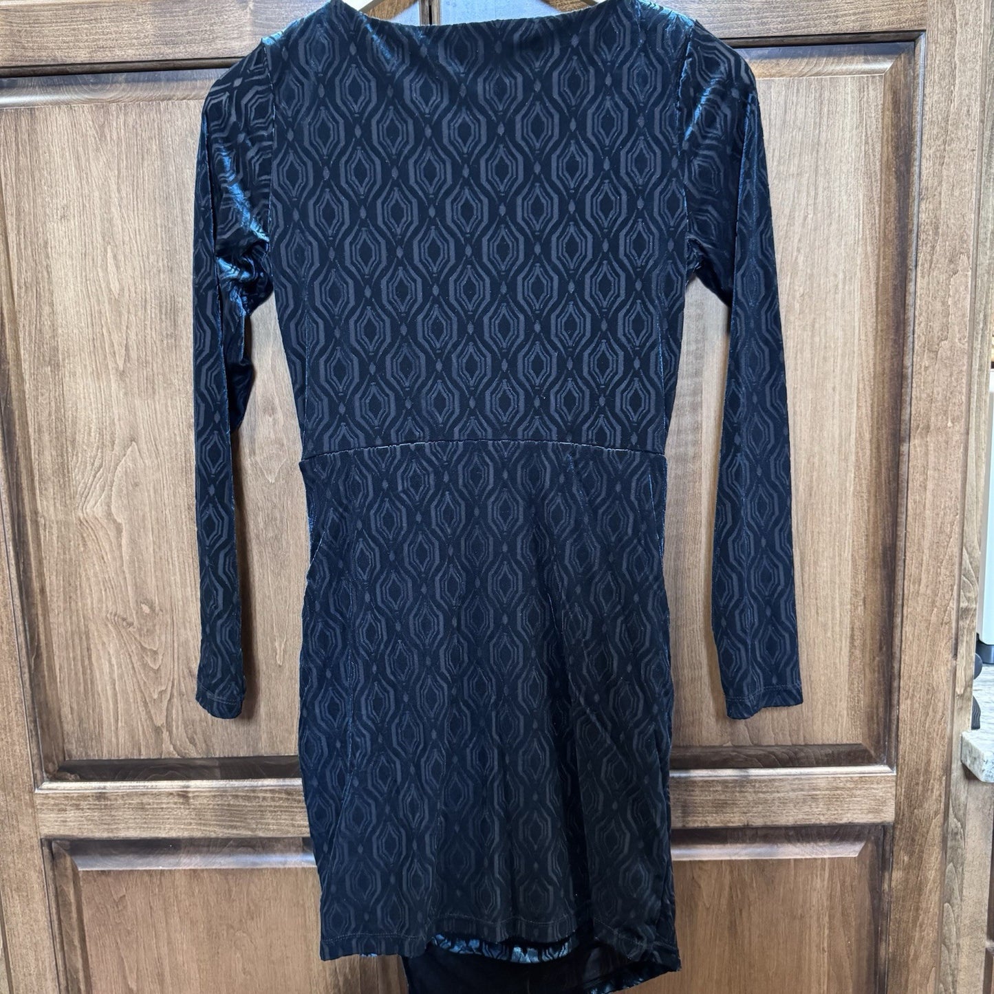 Altar’d State Elant Style Black Velvet Ruched Bodycon Dress Small Long Sleeve