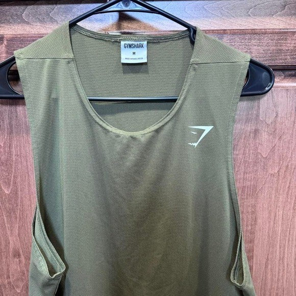 Gymshark Men's Muscle Tank Top Size M Olive Green Sleeveless Workout Shirt