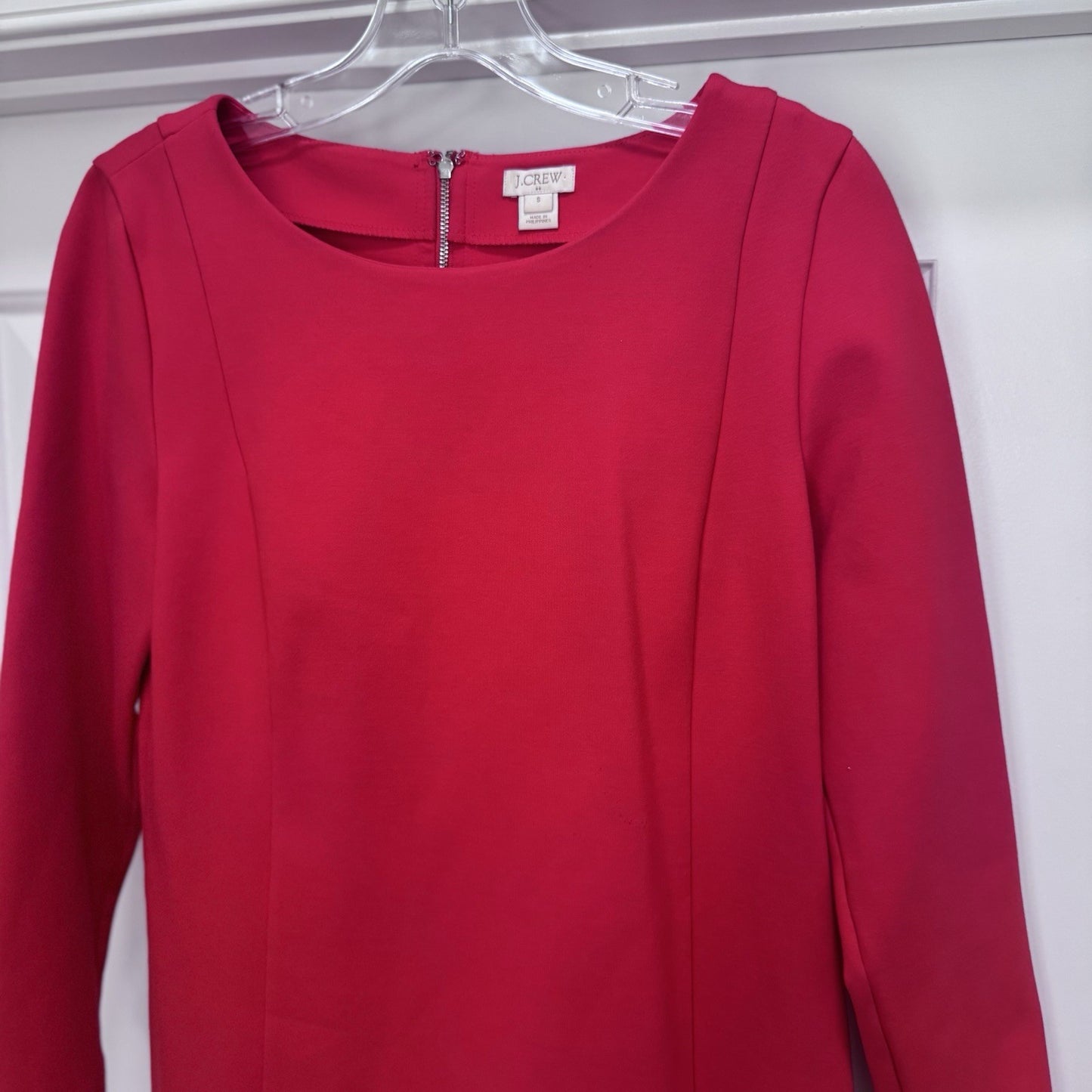 J.Crew Women’s Small Red Long Sleeve Shift Dress Back Zip Stretch Knit