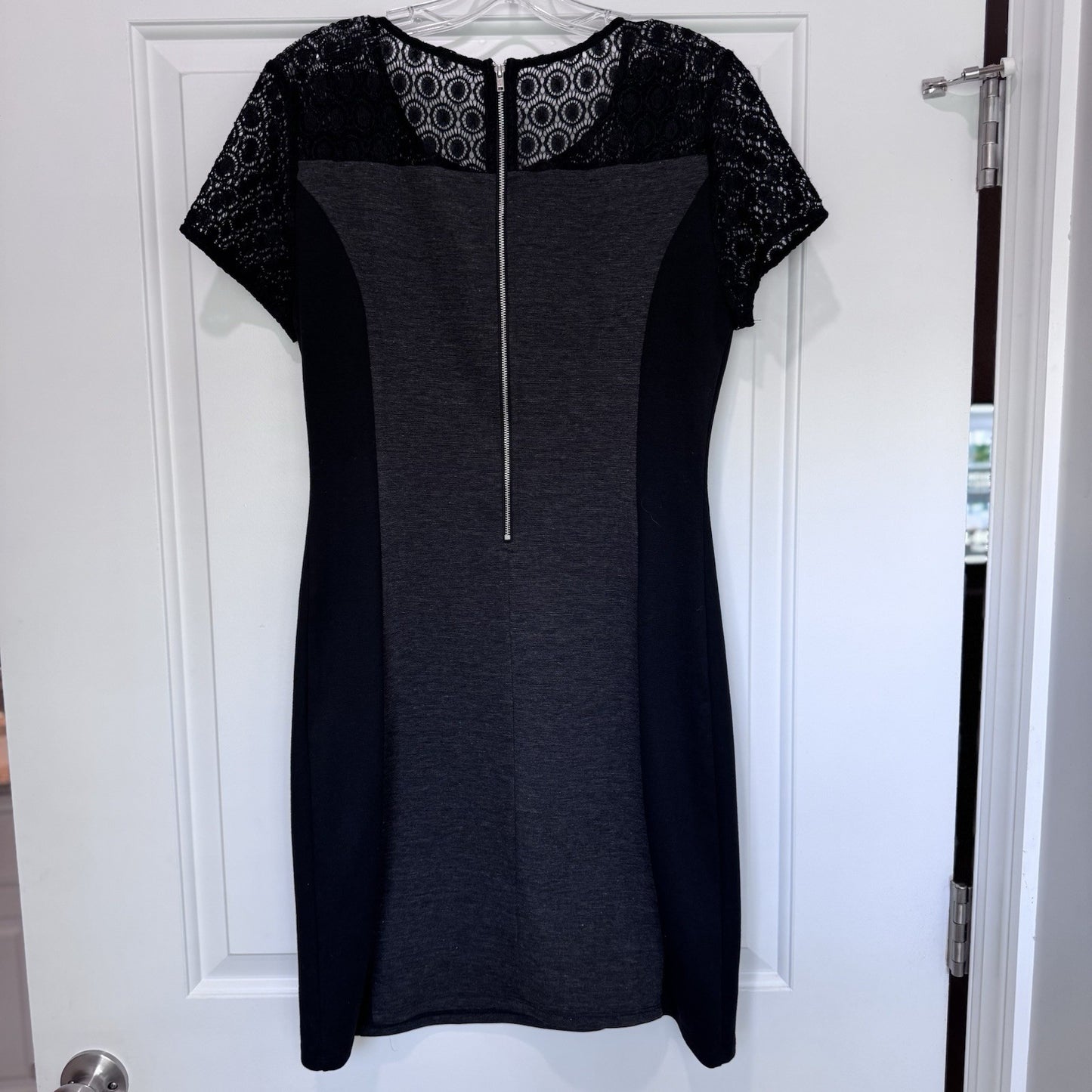 NWT 41 Hawthorn Stitch Fix Becka Lace Trim Knit Dress Dark Grey M RN150466
