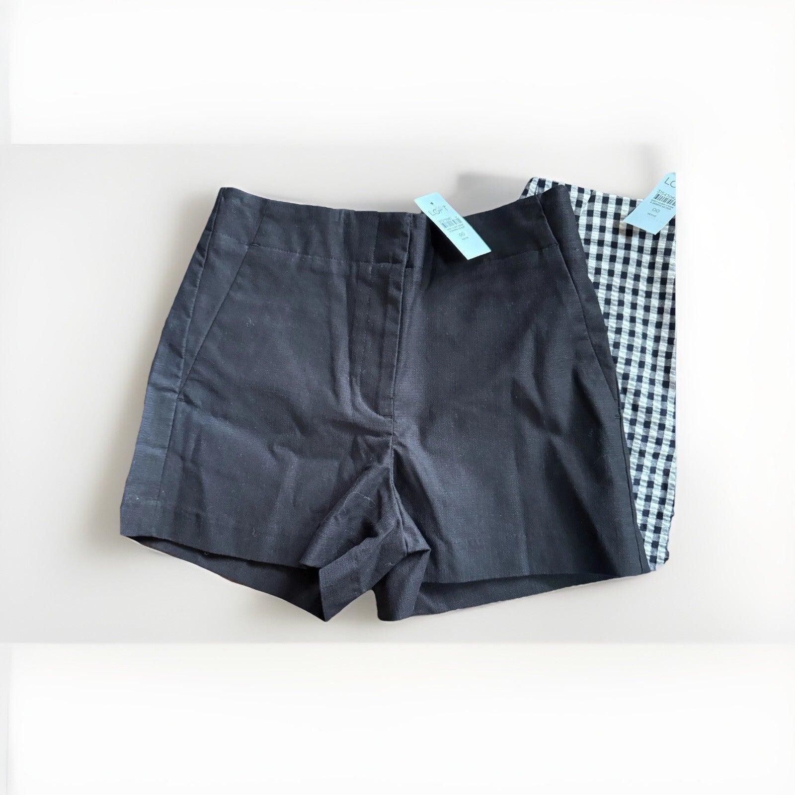 LOFT Petites Shorts Lot | Size 00P | Gingham Check & Solid Black | NWT | Summer
