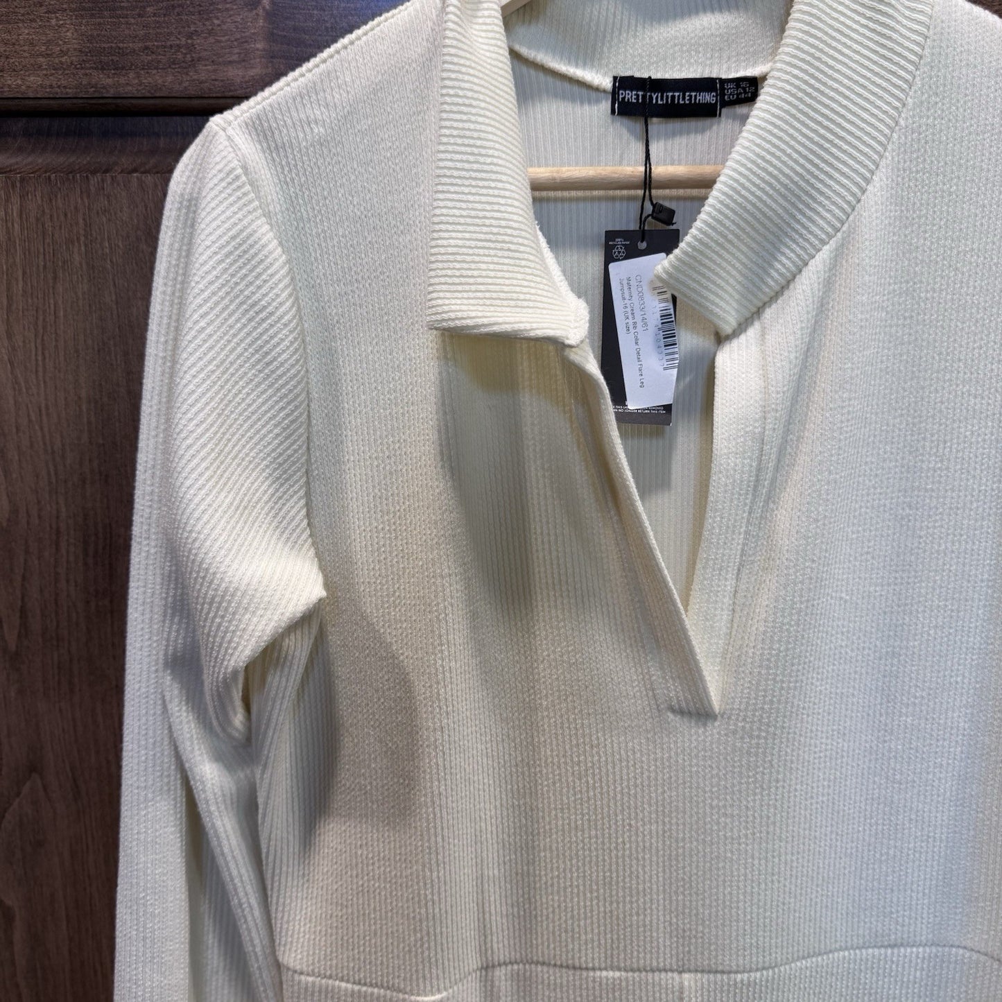 NWT PrettyLittleThing Maternity Cream Ribbed Jumpsuit – Size 12 US / 16 UK