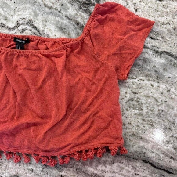 Forever 21 Off the shoulder crop top with pom pom detail size small