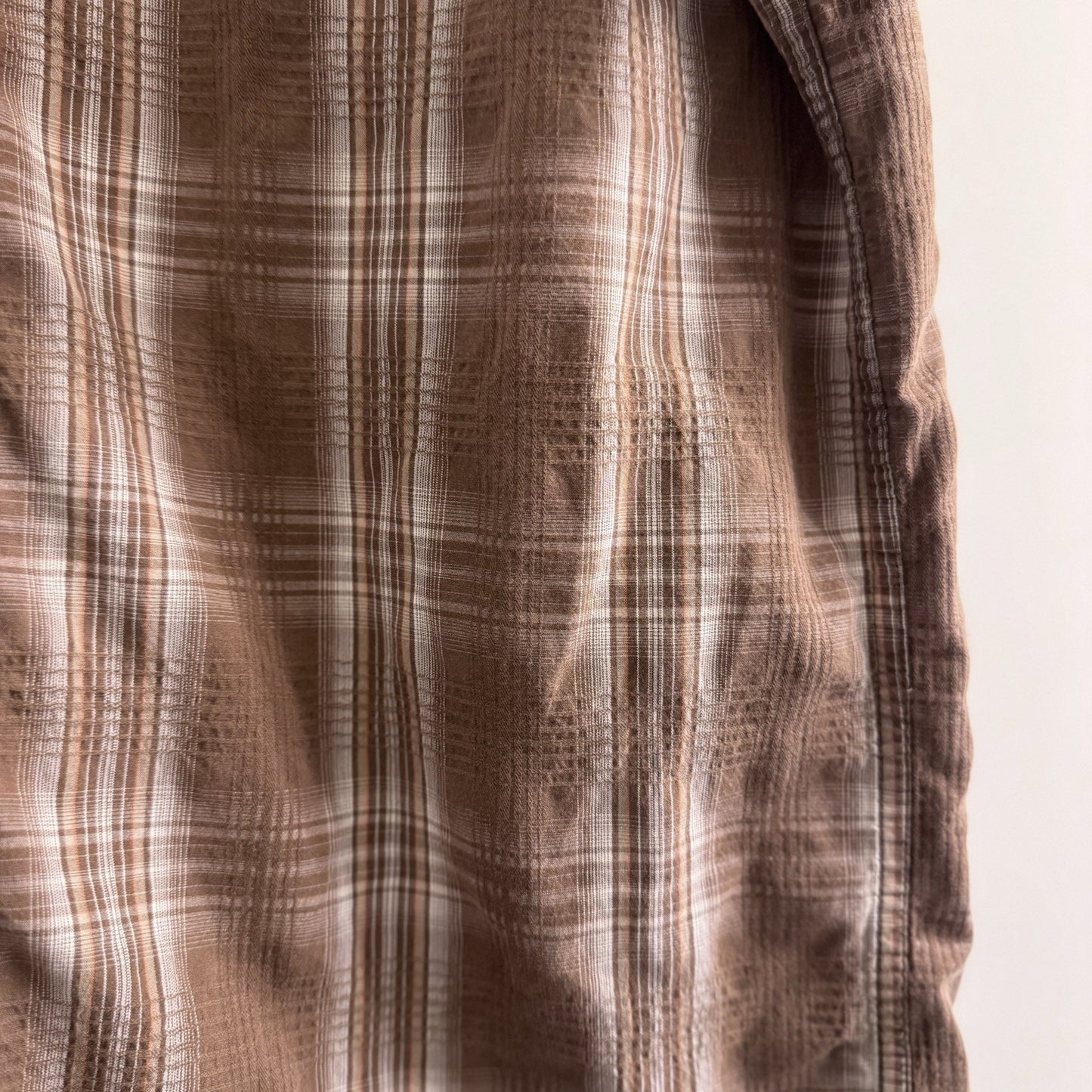 Wrangler Western Plaid Shirt Men’s Medium Brown Short Sleeve 100% Cotton USA Tag