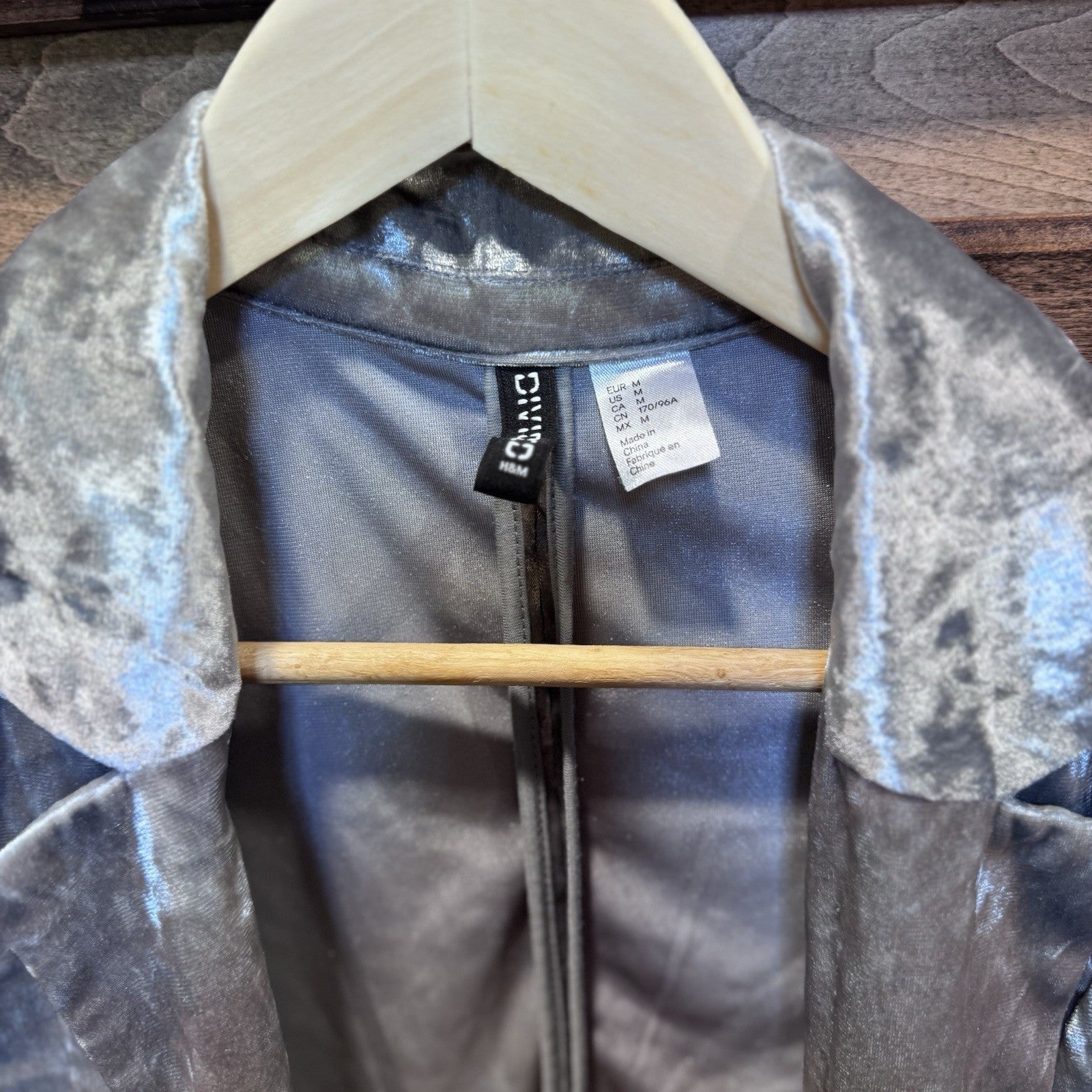 Divided by H&M Crushed Velvet Open Front Blazer Jacket Gray Silver Size Medium