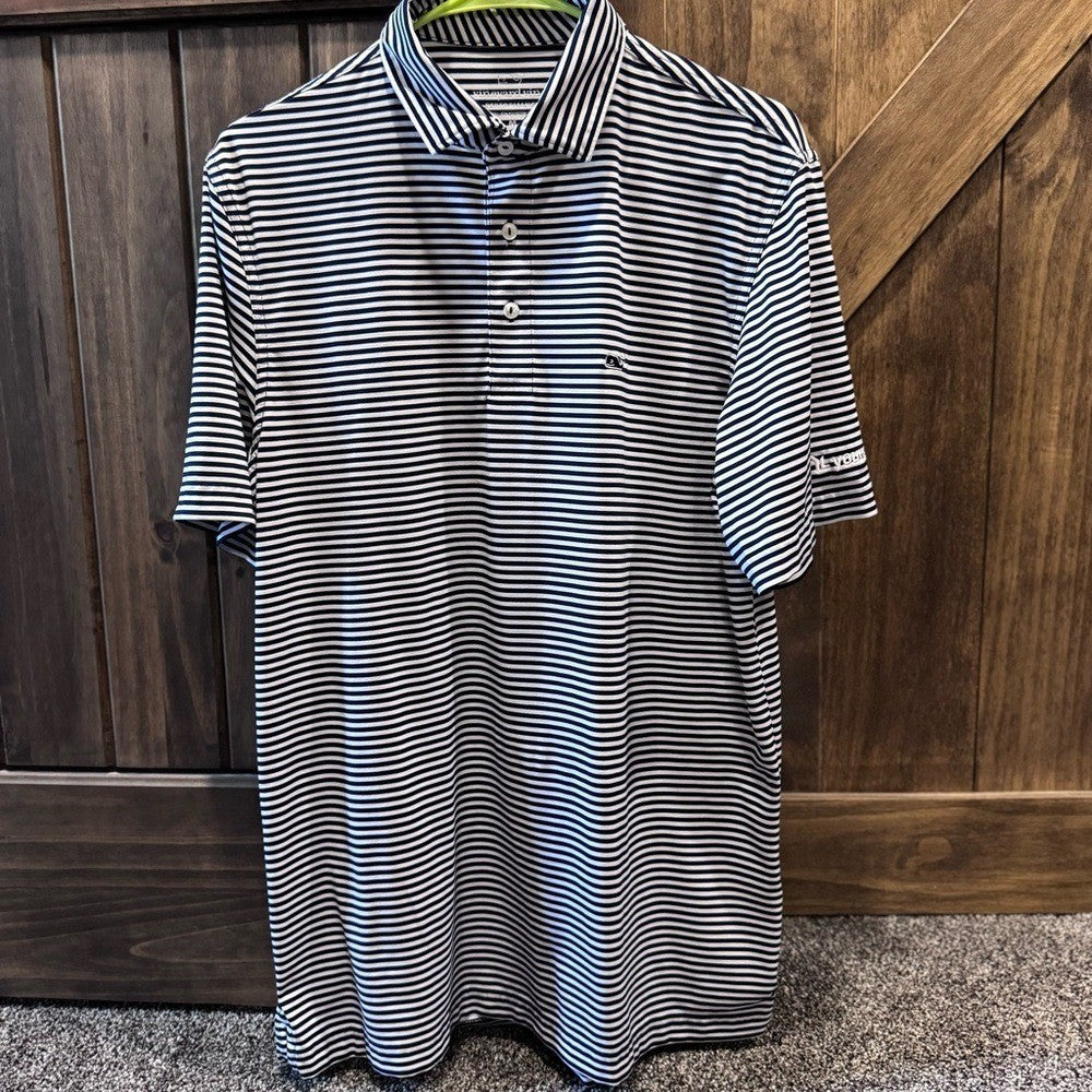 Vineyard Vines Performance Polo Shirt M Navy White Stripe Young Life Logo Golf
