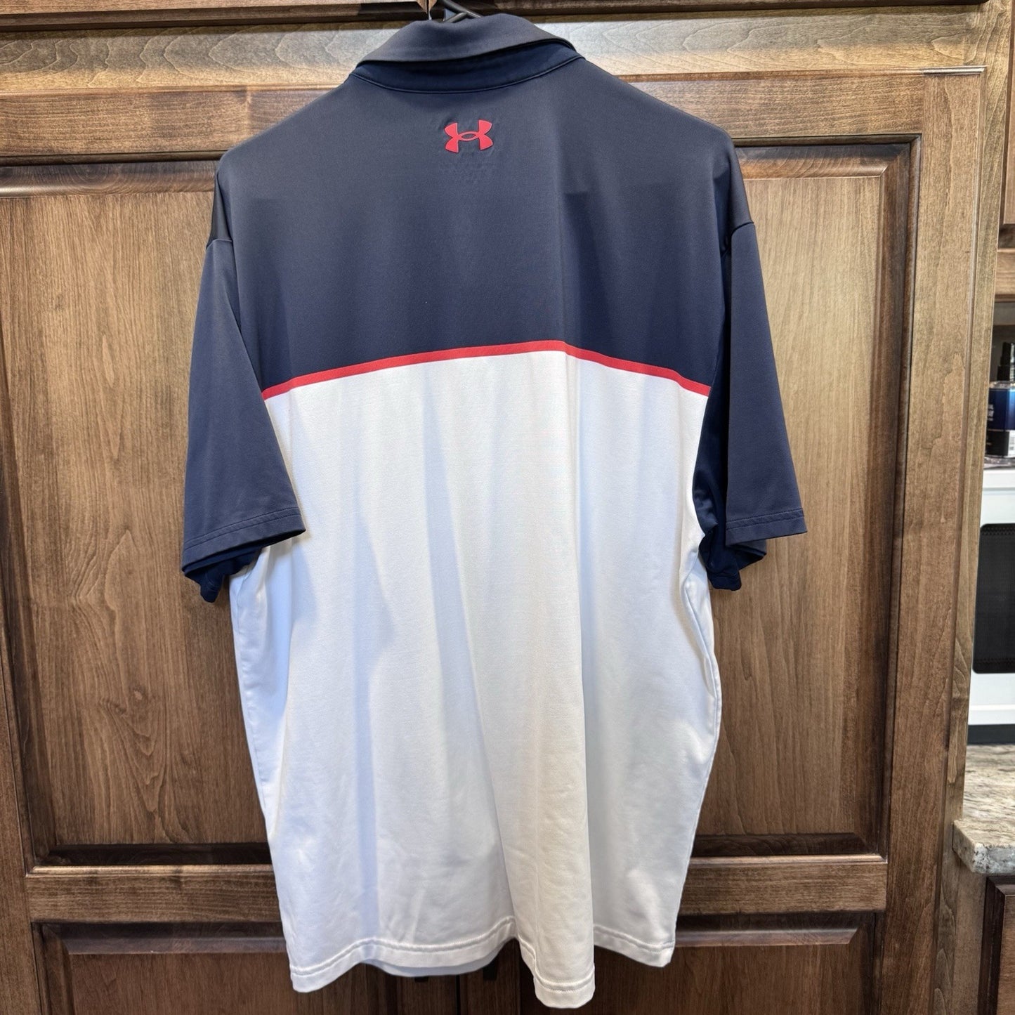 Under Armour Men’s Polo Shirt XL Navy Gray Red Stripe Style 1362495
