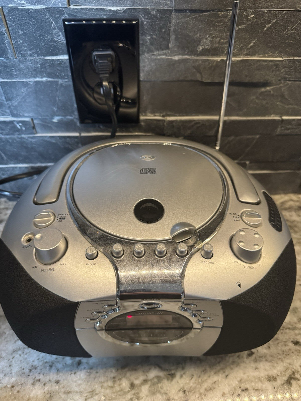 Durabrand Portable CD Player AM/FM Radio Cassette Record CD-203 Silver Boom Box