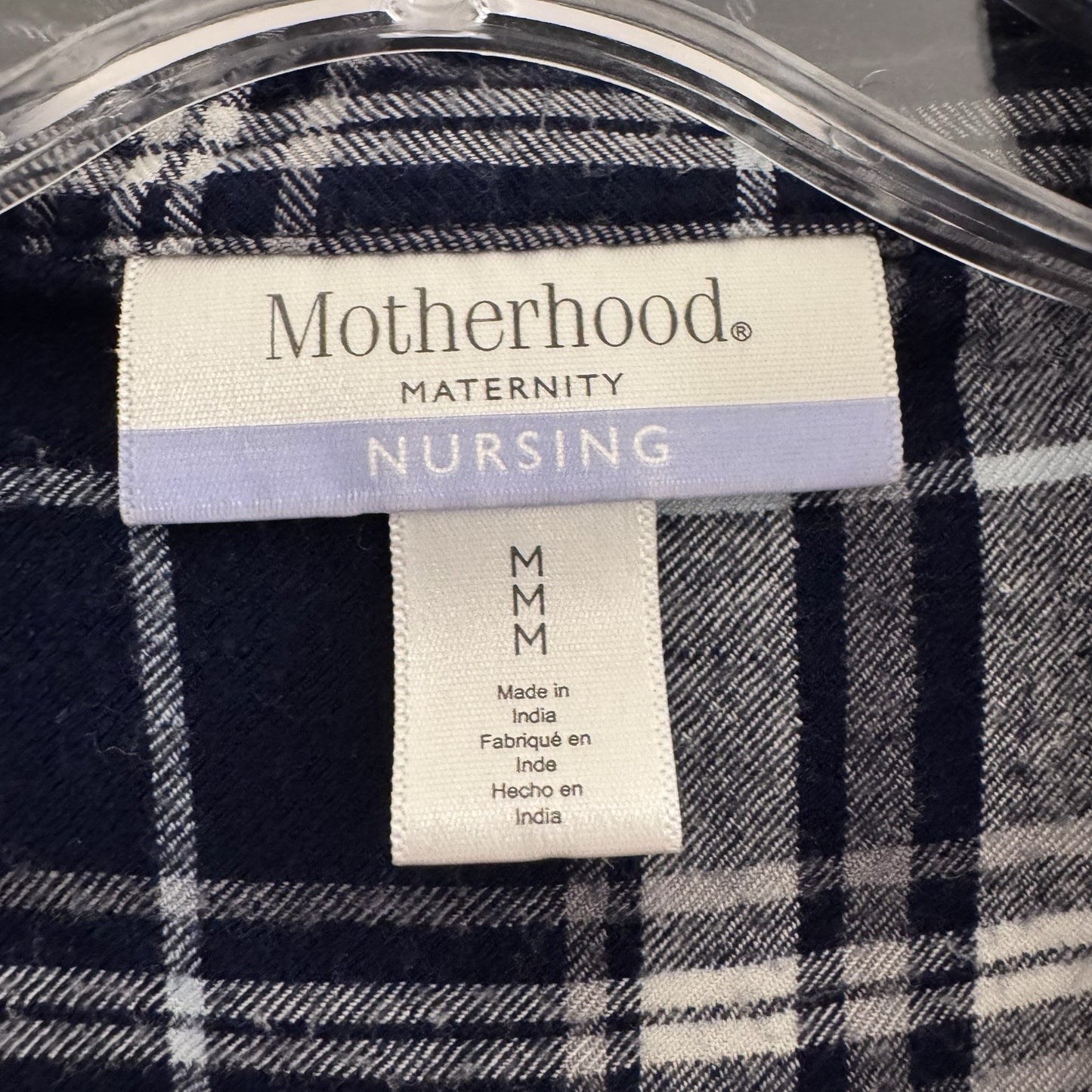 Motherhood Maternity Nursing Top M Navy Plaid Flannel Wrap Long Sleeve