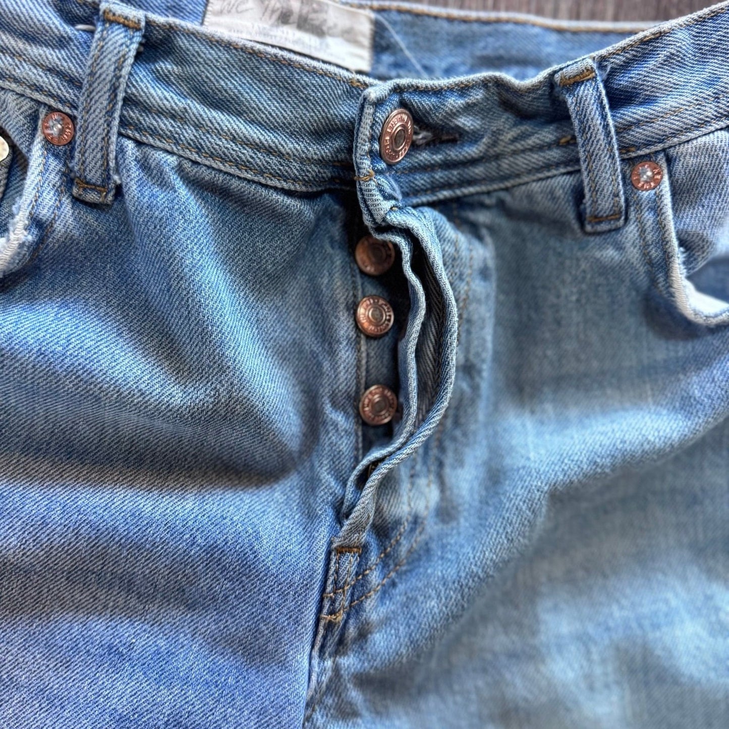 Free People Maggie Mid Rise Straight Leg Distressed Denim Jeans Medium Wash 25