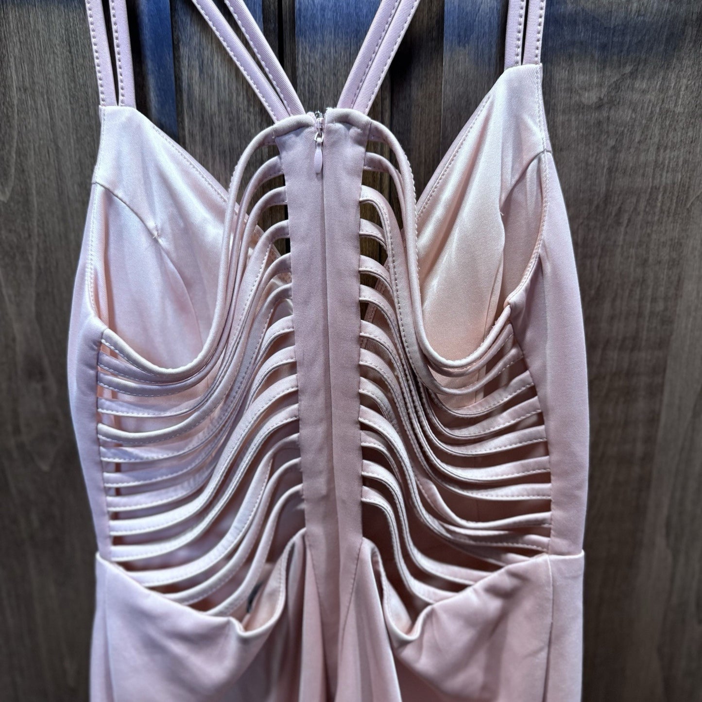 ENTRY Pink Cutout Bodycon Dress Size Large | Sleeveless Strappy Back Midi