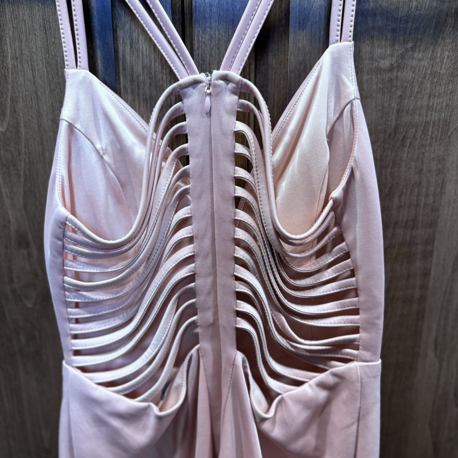 ENTRY Pink Cutout Bodycon Dress Size Large | Sleeveless Strappy Back Midi