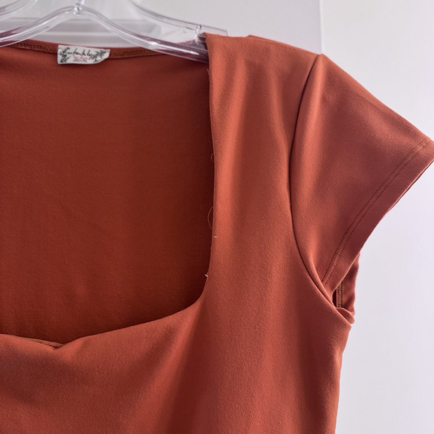 Autumn Baby Rust Red Square Neck Bodysuit Cap Sleeve Stretchy Size S