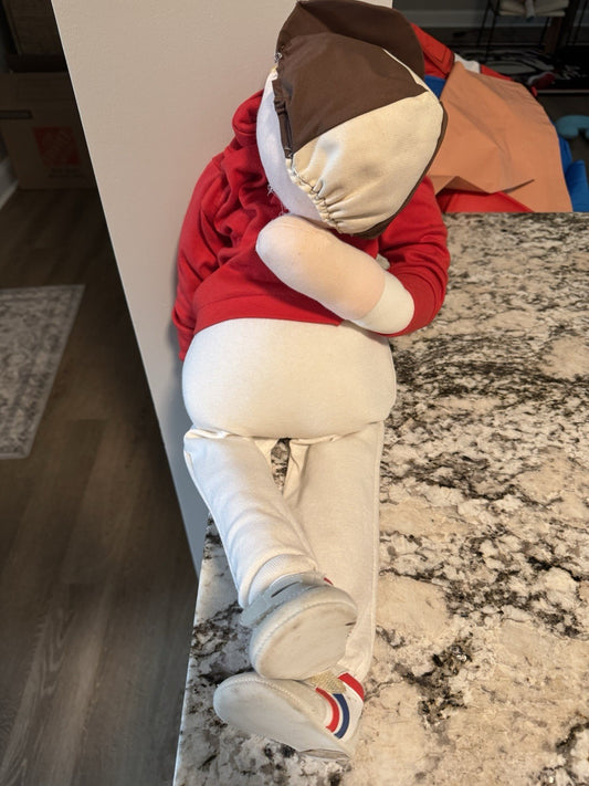 Vintage Cloth Homemade Stuffed Boy Doll. Rare & One Of A Kind  20+ Inches