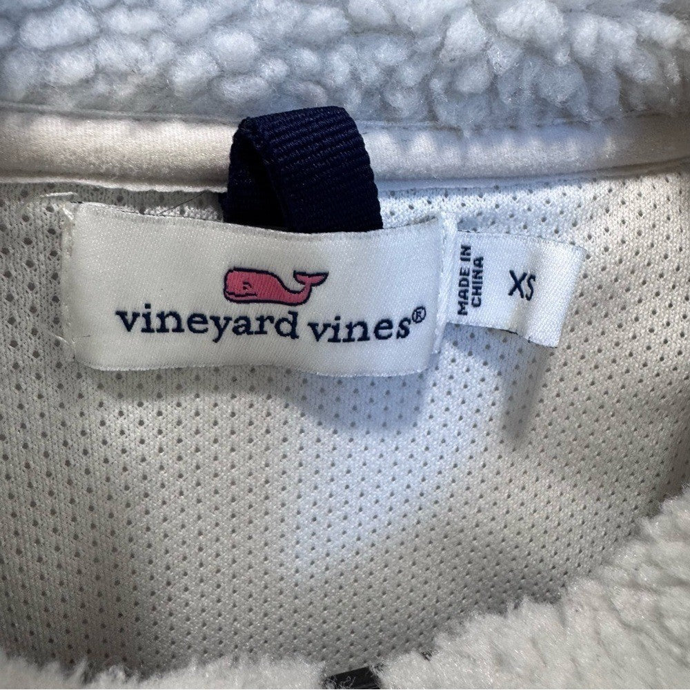 Vineyard Vines XS White Sherpa Fleece Vest Quilted Sides Zip Up Whale Logo