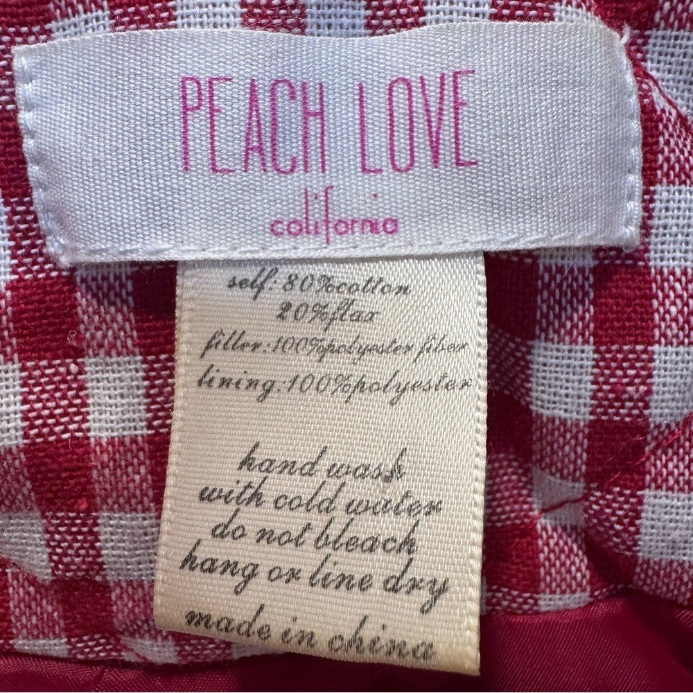 Peach Love California Gingham Quilted Vest Red White Medium