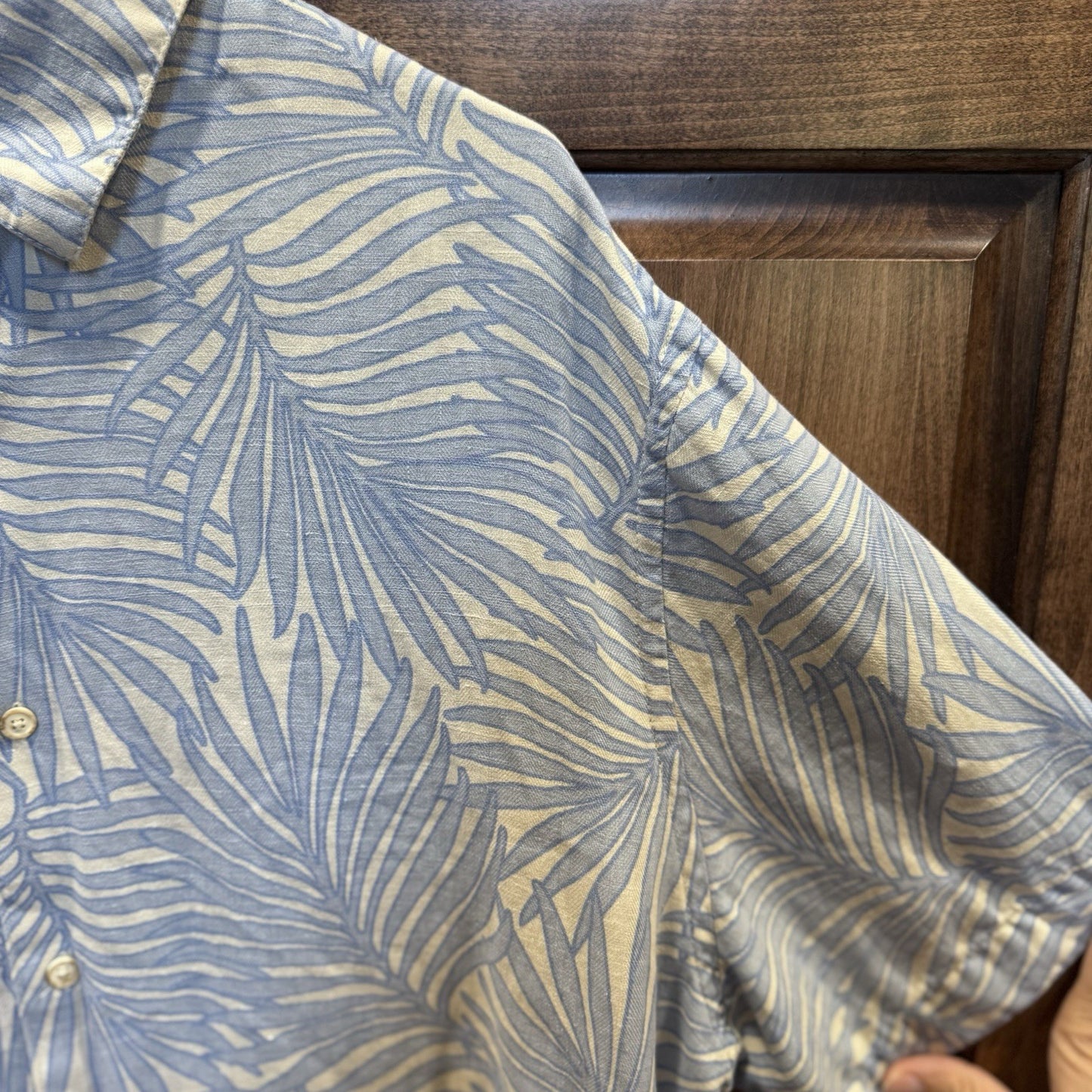 Tasso Elba Island Blue White Palm Print Short Sleeve Button-Up Shirt XL