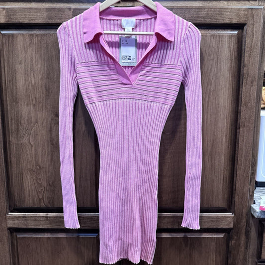 H&M XS Pink Ribbed Sweater Dress Collared Long Sleeve Bodycon LivaEco NWT