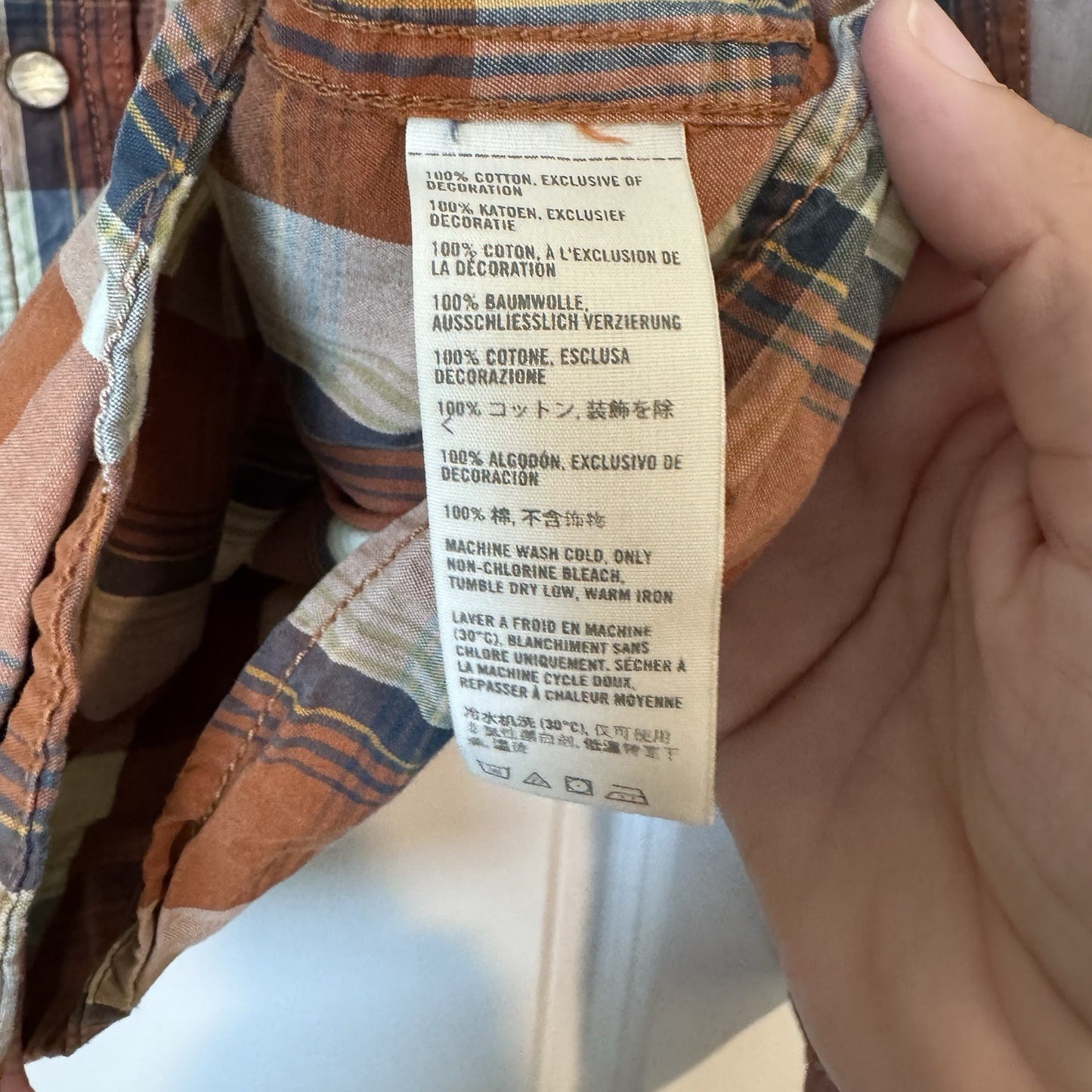 Hollister Men’s Western Plaid Shirt Small Snap Button Pearl Red Navy Cotton