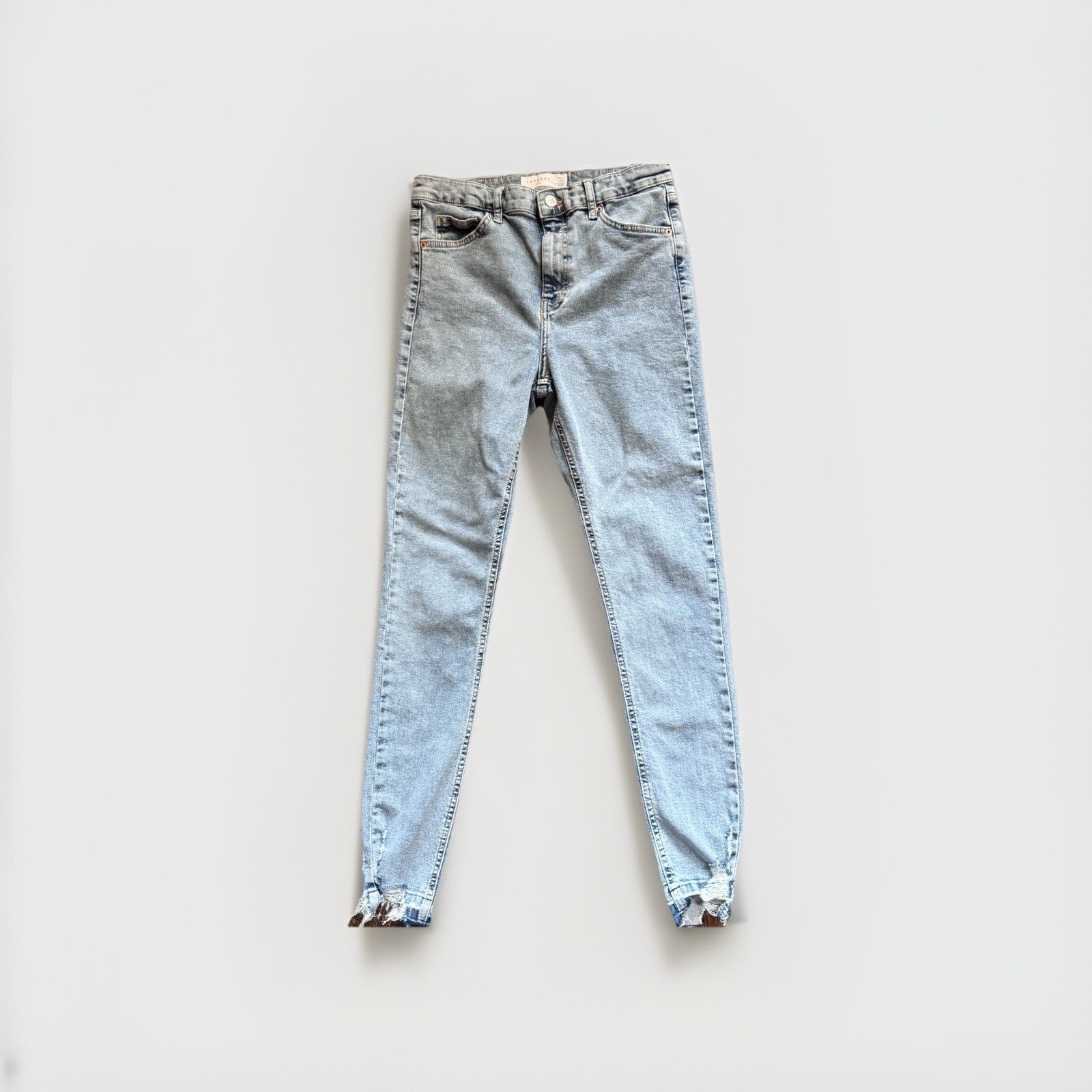 Topshop Jamie High Waist Skinny Jeans | W30 L32 | Distressed Hem | Light Wash