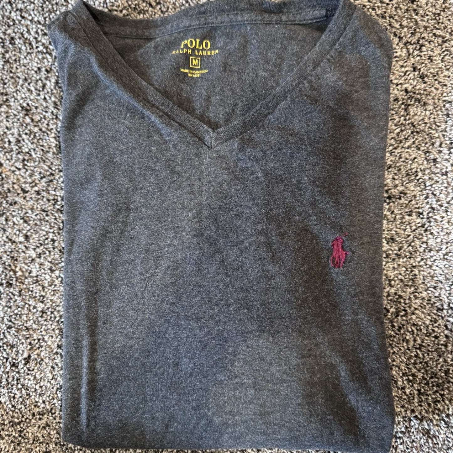 Polo Ralph Lauren Men’s V-Neck Long Sleeve Shirt Gray Size M Casual Classic
