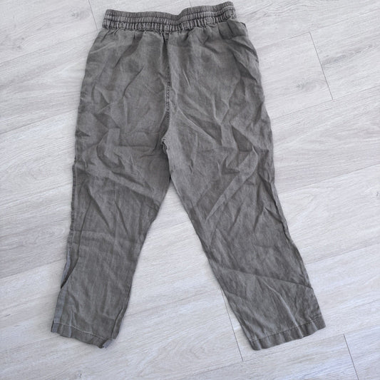 Nicole Miller New York Linen Pants Womens Large Taupe Elastic Waist Ankle Button