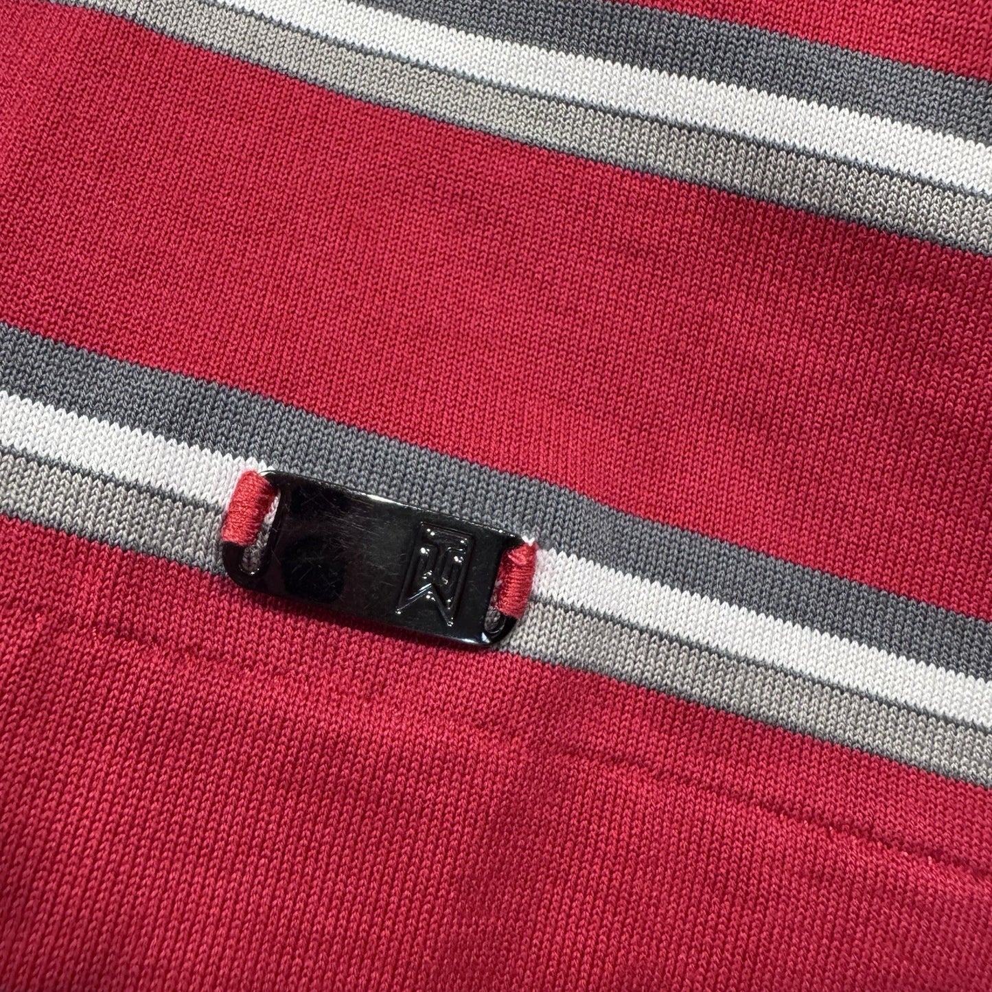 Nike Tiger Woods Collection Polo Shirt XL Red Gray Stripe Dri-Fit Golf Athletic